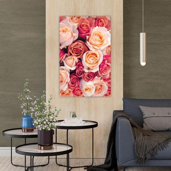 Imagem de Quadro Decorativo em Tela Flores Rosas Delicadas 100x60cm para Sala Recepção Escritório Quarto 