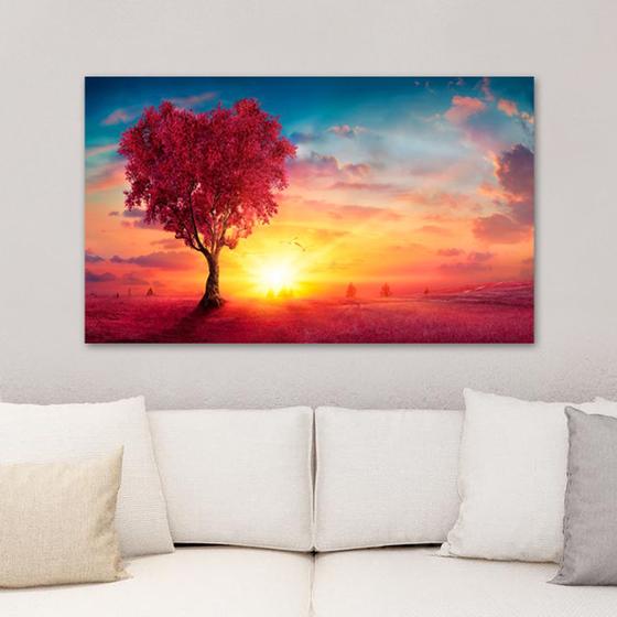 Imagem de Quadro Decorativo em Tela Paisagem com Árvore Rosa 60x40cm para Sala Recepção Escritório Quarto 