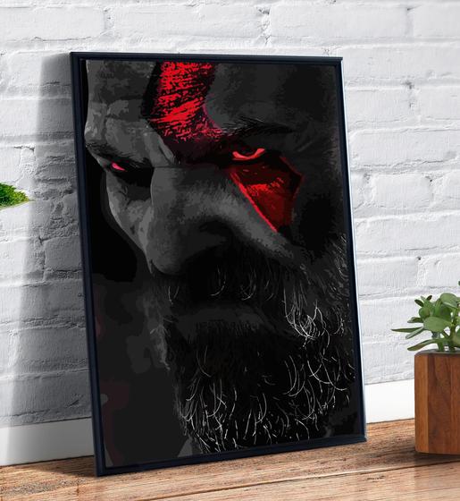 Imagem de Quadro Decorativo Emoldurado Gamer Rosto Kratos God Of War Arte