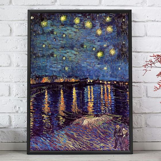 Imagem de Quadro Decorativo Emoldurado Noite Estrelada Van Gogh Para sala quarto