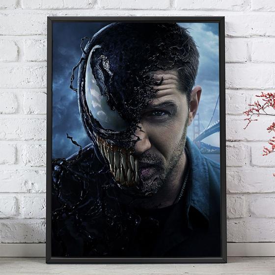 Imagem de Quadro Decorativo Emoldurado Rosto Venom e Eddie  Para sala quarto