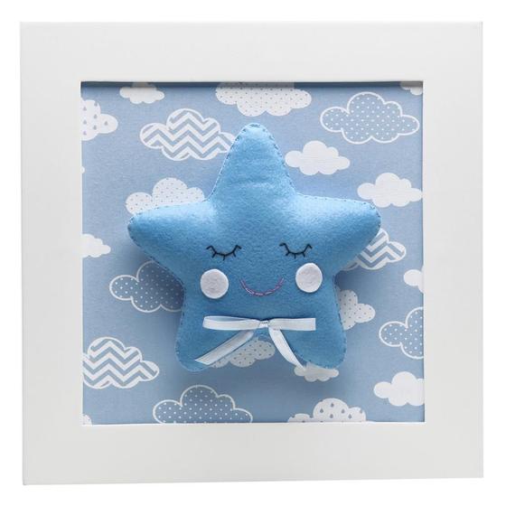 Imagem de Quadro Decorativo Estrela Com Carinha Azul Quarto Bebê Infantil Menino