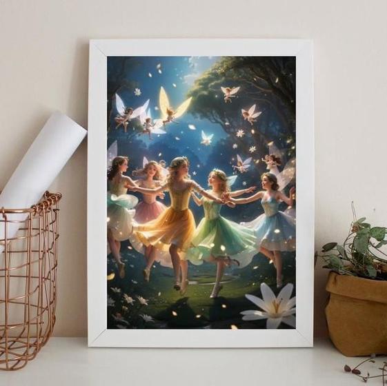 Imagem de Quadro Decorativo Fadas Coloridas 33x24cm - Com Vidro