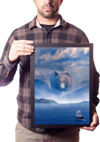 Imagem de Quadro Decorativo Fantasi Arte Montanhas Urso Polar Barco