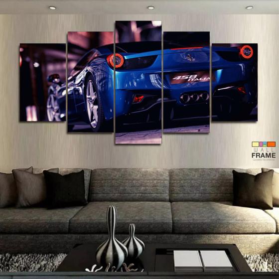 Imagem de Quadro Decorativo Ferrari Azul 130x63 em tecido