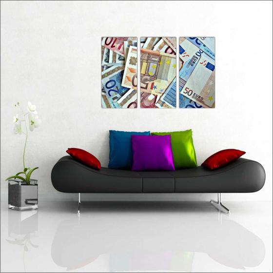 Imagem de Quadro Decorativo Finanças Dinheiros Decorações Com 3 peças Com Moldura