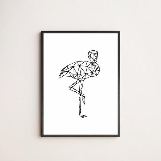 Imagem de Quadro Decorativo Flamingo Geométrico 33X24Cm - Com Vidro