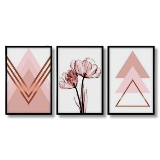 Imagem de Quadro Decorativo Flor Arte Astrata Triangulo Decorativo Sala Quarto 40x60cm 3 peças