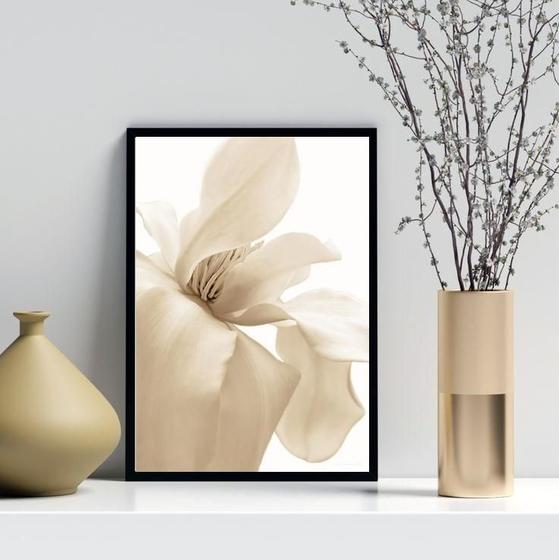 Imagem de Quadro Decorativo Flor Bege Fundo Branco 33X24Cm - Com Vidro