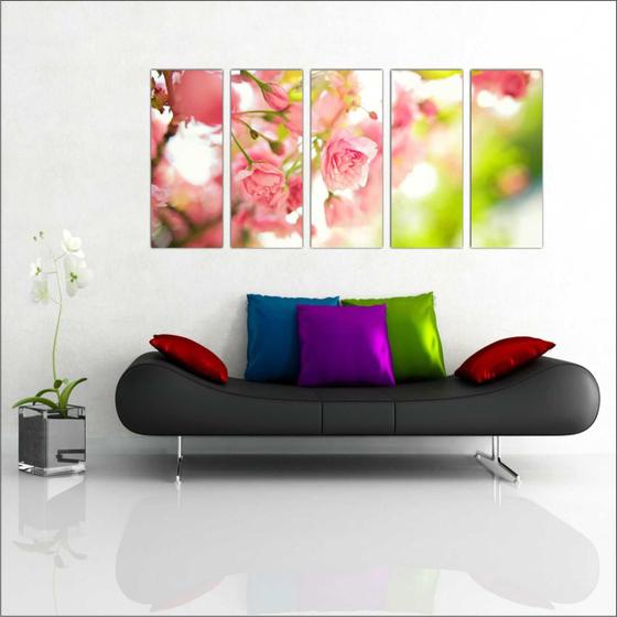 Imagem de Quadro Decorativo Flor Rosa Salas Decorações Mosaico 5 Peças GG15