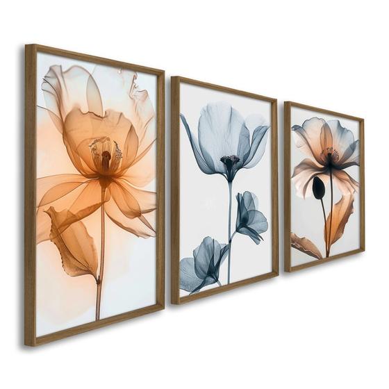 Imagem de Quadro Decorativo Floral Flores com Caule com 3 Telas 50x75 e 60x90 de Parede para Sala Quarto Escritório