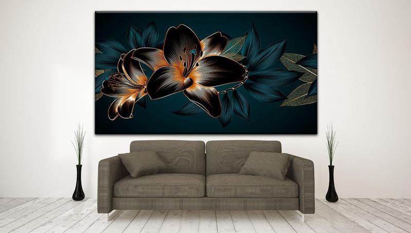Imagem de Quadro Decorativo Floral Hibisco Preto - 120X60 cm