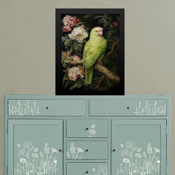 Imagem de Quadro Decorativo Floral - Papagaio 45X34Cm - Com Vidro