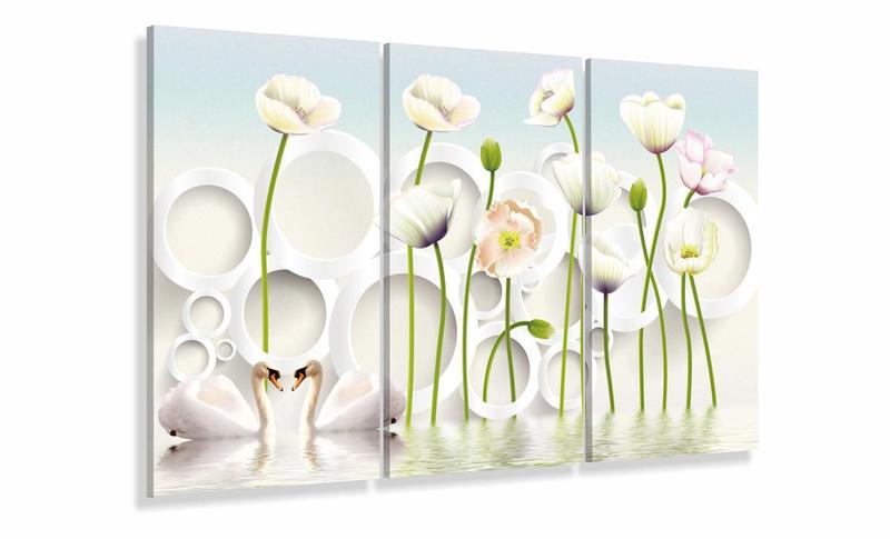 Imagem de Quadro Decorativo Flores Brancas e Arcos 105x65