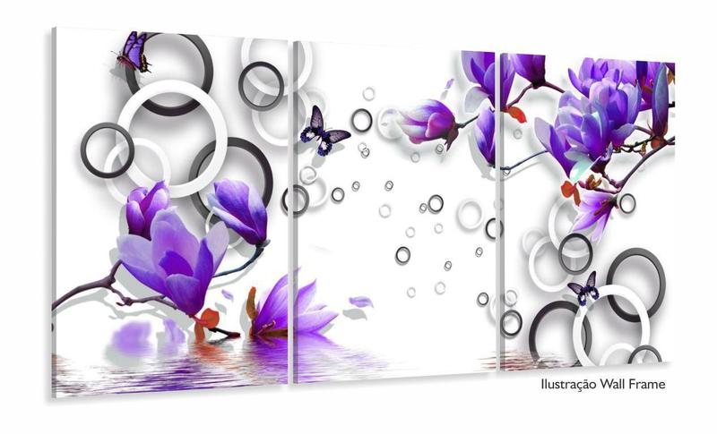 Imagem de Quadro Decorativo Flores e Arcos Roxo Estilo 3d 120x60 3 peças