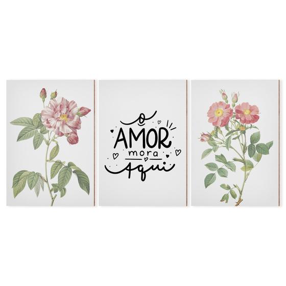 Imagem de Quadro Decorativo Flores Especial O Amor Mora Aqui 21cmx30cm