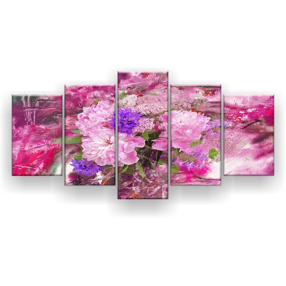 Imagem de Quadro Decorativo Flores Rosa E Roxo 129X61 5 Peças