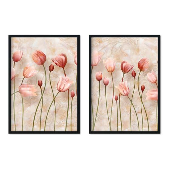 Imagem de Quadro Decorativo Flores Rosas Tulipa Rose Delicado Sala Quarto 43x63cm