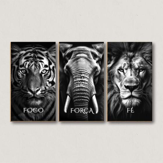 Imagem de Quadro Decorativo Foco Força Fé Tigre Elefante Leão Animais