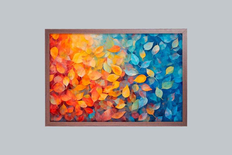 Imagem de Quadro Decorativo Folhas Em Tons De Laranja E Azul