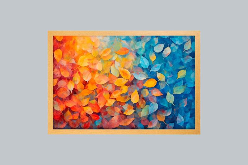 Imagem de Quadro Decorativo Folhas Em Tons De Laranja E Azul