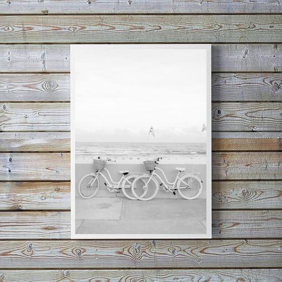 Imagem de Quadro Decorativo Fotografia Branca Bicicletas 45x34cm
