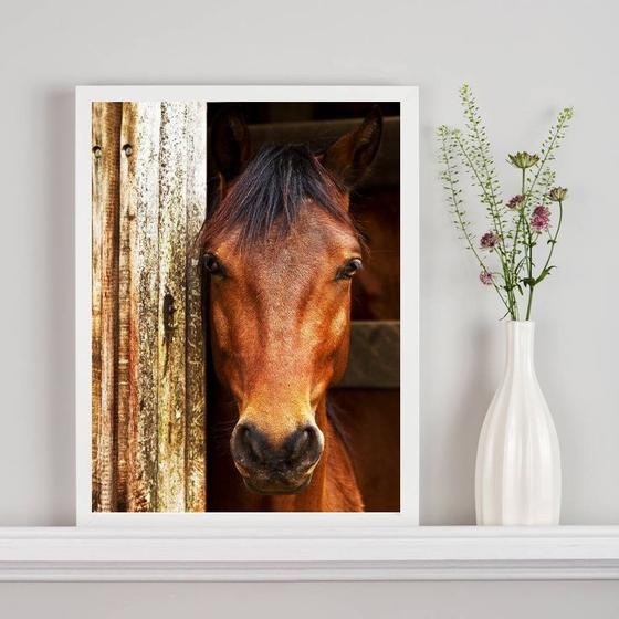 Imagem de Quadro Decorativo Fotografia Cavalo Na Baia 33x24cm