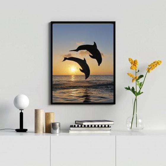 Imagem de Quadro Decorativo Fotografia Golfinhos 33X24Cm - Com Vidro