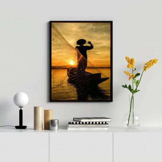 Imagem de Quadro Decorativo Fotografia Pescador- Por Do Sol 24x18cm - com vidro