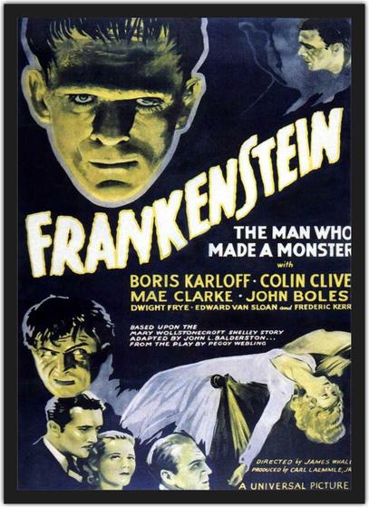 Imagem de Quadro Decorativo Frankenstein Filmes Cartaz Cinema Decorações Com Moldura