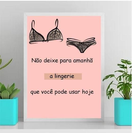 Imagem de Quadro Decorativo Frase Lingerie 33X24Cm Branca