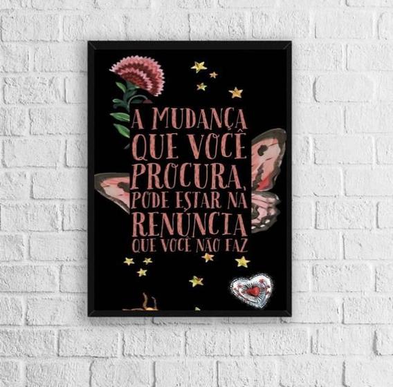 Imagem de Quadro Decorativo Frase Mudança Renuncia 33x24cm Vidro Preta