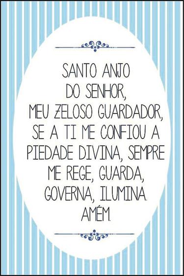 Imagem de Quadro Decorativo Frase Oração Santo Anjo Senhor Azul 30x20 Mdf Adesivado