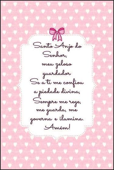 Imagem de Quadro Decorativo Frase Oração Santo Anjo Senhor Rosa 30x20 Mdf Adesivado