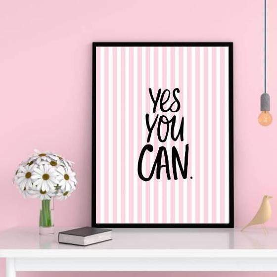 Imagem de Quadro Decorativo Frase Yes You Can 45X34Cm - Madeira Branca