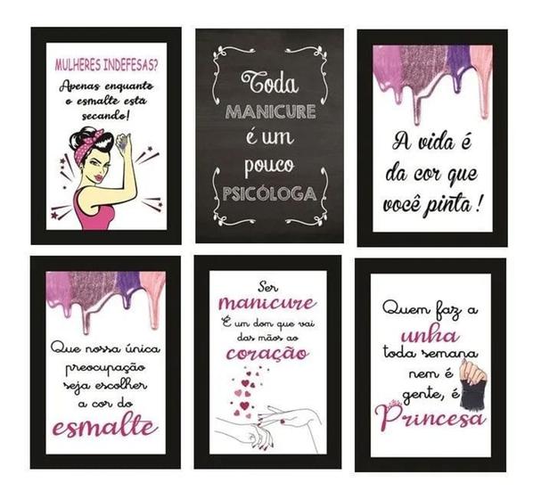 Imagem de Quadro Decorativo Frases Manicure Unhas Para Salão Kit 6 peças 20x30cm