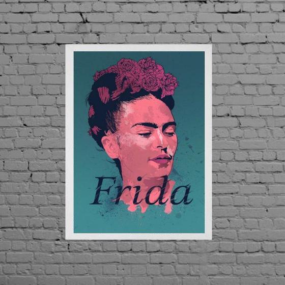 Imagem de Quadro Decorativo Frida Rosa E Azul 24x18cm