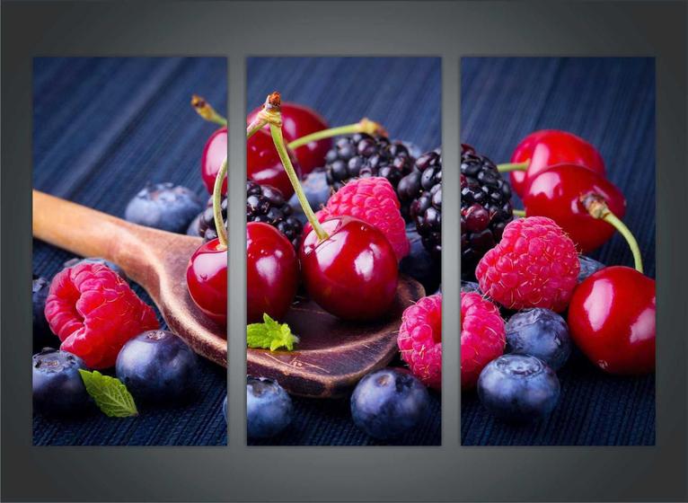 Imagem de Quadro Decorativo Frutas Cozinha Restaurantes Gourmet Com 3 peças Com Moldura