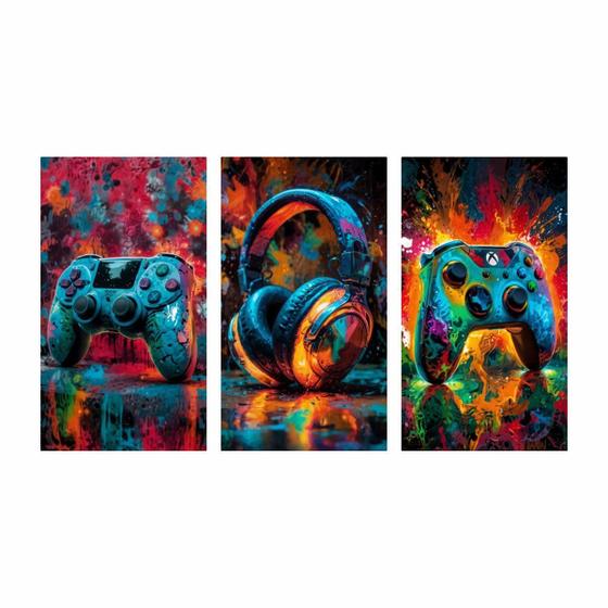 Imagem de Quadro Decorativo Gamer Controle Videogame Fone Mvp Streamer