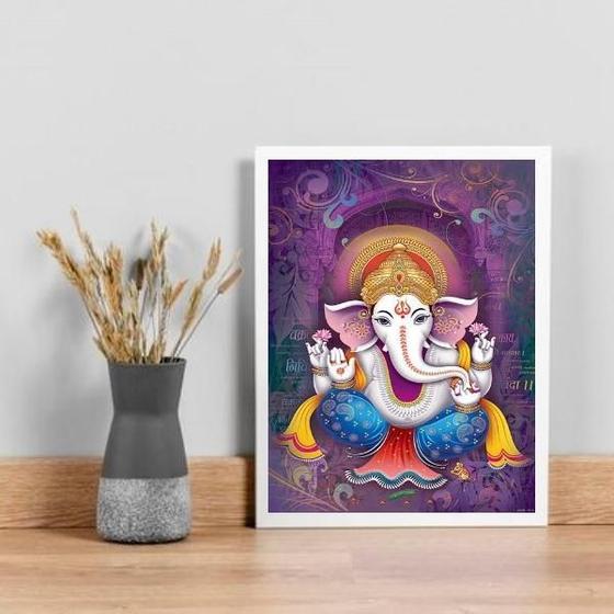 Imagem de Quadro Decorativo Ganesha 24x18cm c/ Vidro - Madeira Preta