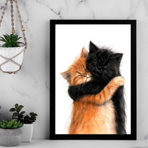 Imagem de Quadro Decorativo Gatinhos Abraçados 24x18cm - com vidro