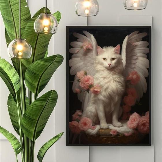 Imagem de Quadro Decorativo Gato Anjo Floral 33X24Cm