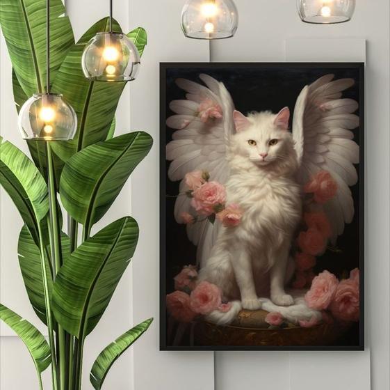 Imagem de Quadro Decorativo Gato Anjo Floral 45x34cm