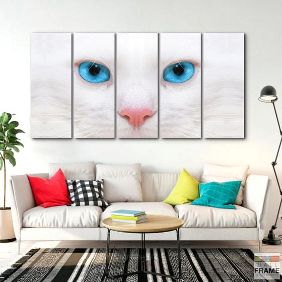 Imagem de Quadro Decorativo Gato Branco 140x65 - 5 peças