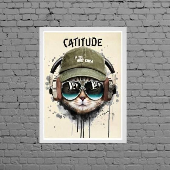 Imagem de Quadro Decorativo Gato Catitude 33X24Cm - Com Vidro
