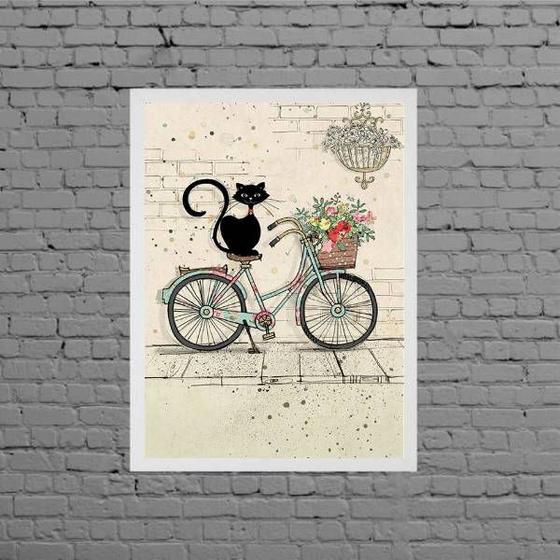 Imagem de Quadro Decorativo Gato Com Bicicleta 24x18cm - com vidro