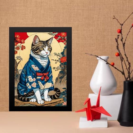 Imagem de Quadro Decorativo Gato Com Kimono Oriental 45x34cm - com vidro