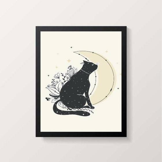 Imagem de Quadro Decorativo Gato Com Lua 45x34cm - com vidro