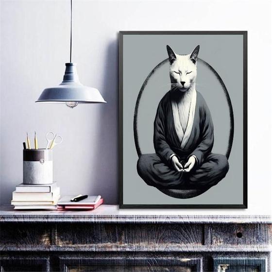 Imagem de Quadro Decorativo Gato Fendo Yoga 24X18Cm - Com Vidro