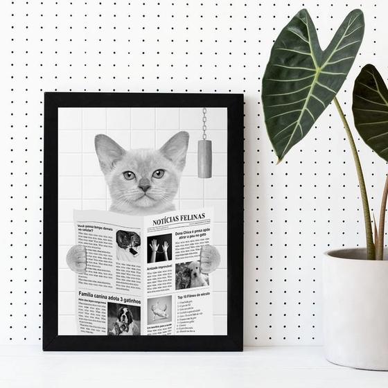 Imagem de Quadro Decorativo Gato Lendo Jornal No Banheiro 24x18cm